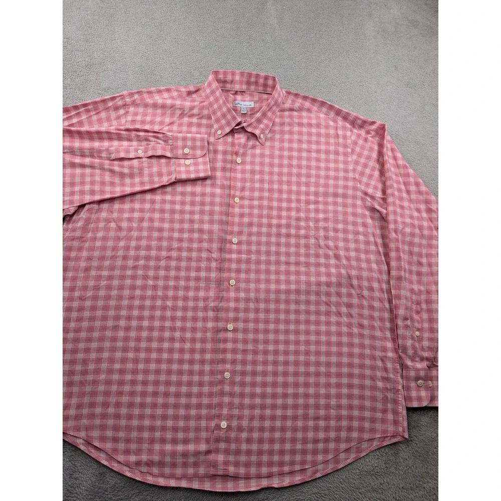 Peter Millar Mens XL Pink Plaid Cotton Stretch Button Down Shirt Long Sleeve
